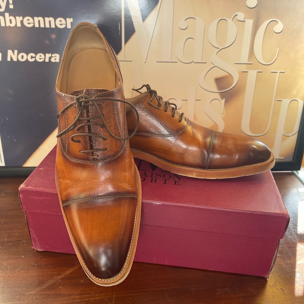 Burnished Cognac Cap toe lace up by Maison Forte